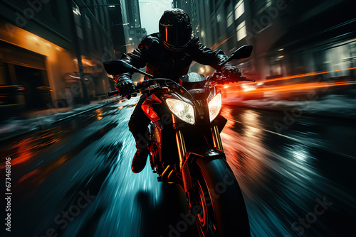 A Night Rider in the City: A Photo of a Motorcycle and Lights