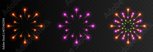 Multicolored fireworks explosions png. Fireworks of different shapes. Pyrotechnics, fireworks. Festive image.