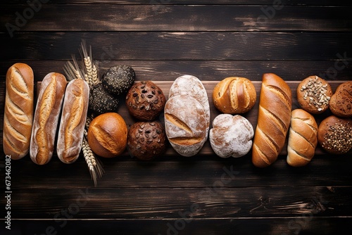 Fresh Buns on Dark Wooden Background