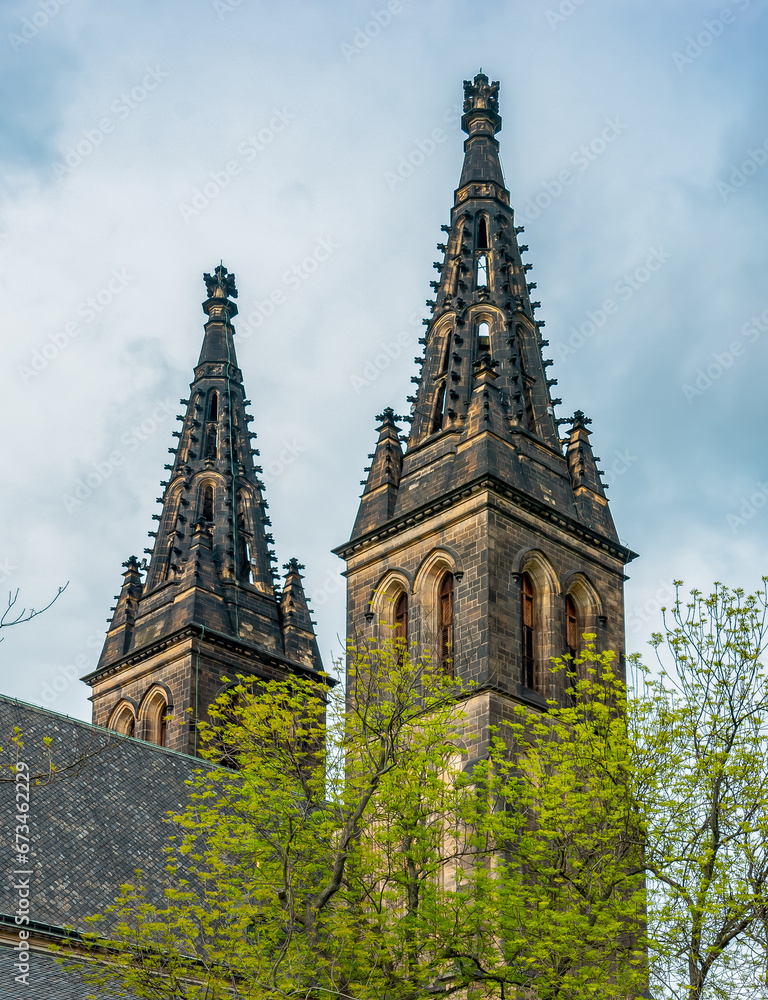 Basilica of St. Peter and St. Paul in Vysehrad (Upper Castle) towers, Prague, Czech Republic Basilica of St. Peter and St. Paul in Vysehrad (Upper Castle) towers, Prague, Czech Republic