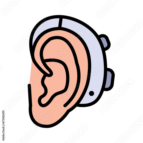 Hearing aid on the ear, color icon