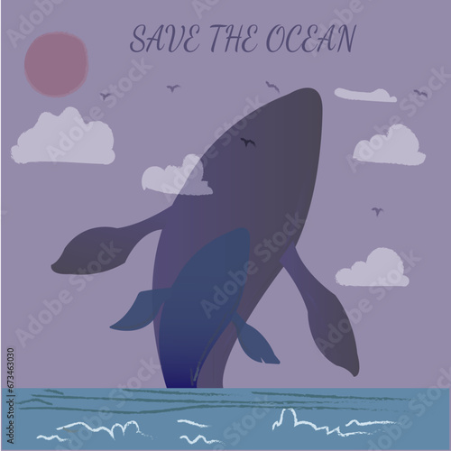 Save the ocean. Vector ilustration with Wales. photo