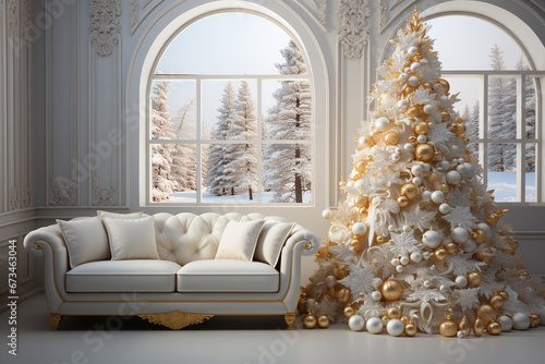 white christmas tree ina white luxury room