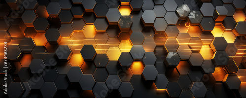 Futuristic Hexagonal 3D Texture: Abstract Luxurious Digital Technology Wall in Gold, Brown, Gray, and Black