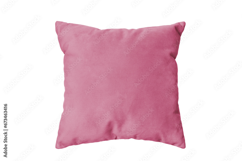 Decorative pink rectangular pillow for sleeping and resting isolated on white, transparent background, PNG. Cushion for home interior decor, pillowcase mockup, template for design.