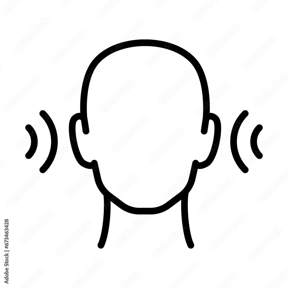 Hearing aid on human ear, linear icon, head. Hearing aid on human ear, linear icon, head.