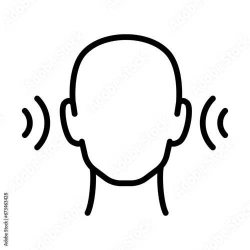 Hearing aid on human ear, linear icon, head.