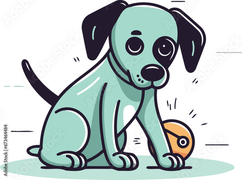 Cute cartoon dog playing with ball. Vector illustration in flat style.