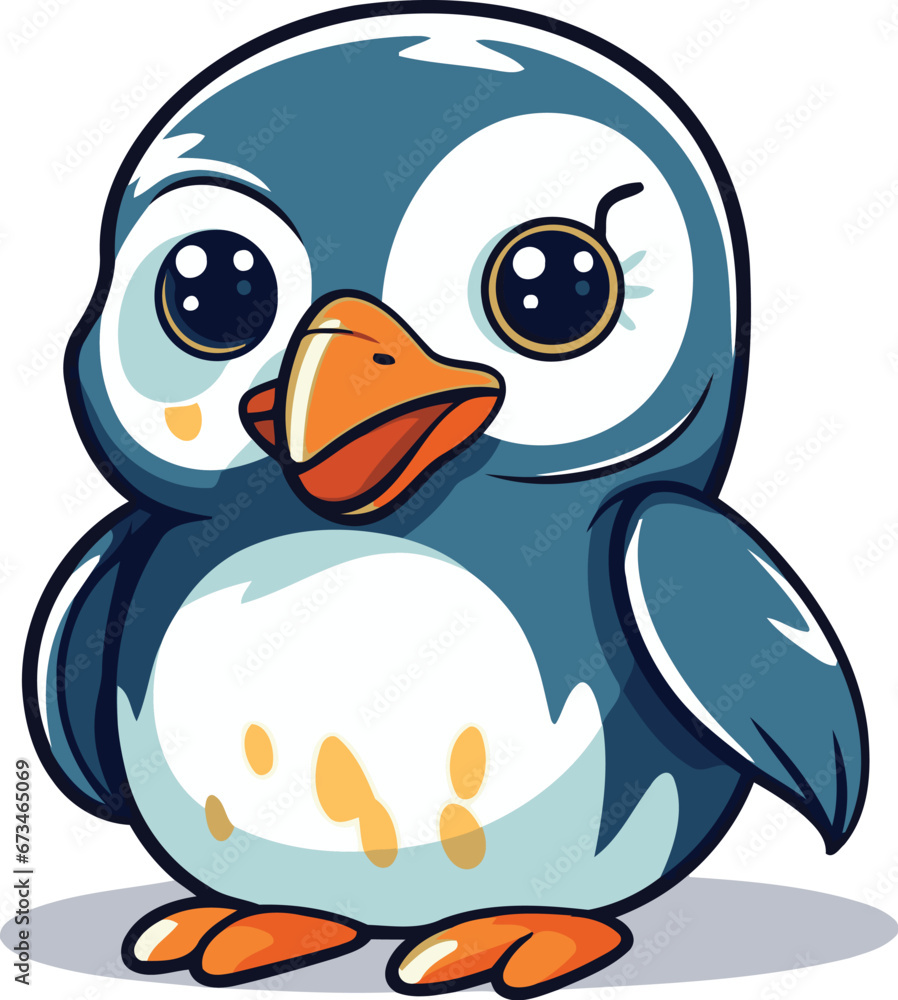 Naklejka premium Cute cartoon penguin. Vector illustration isolated on white background.