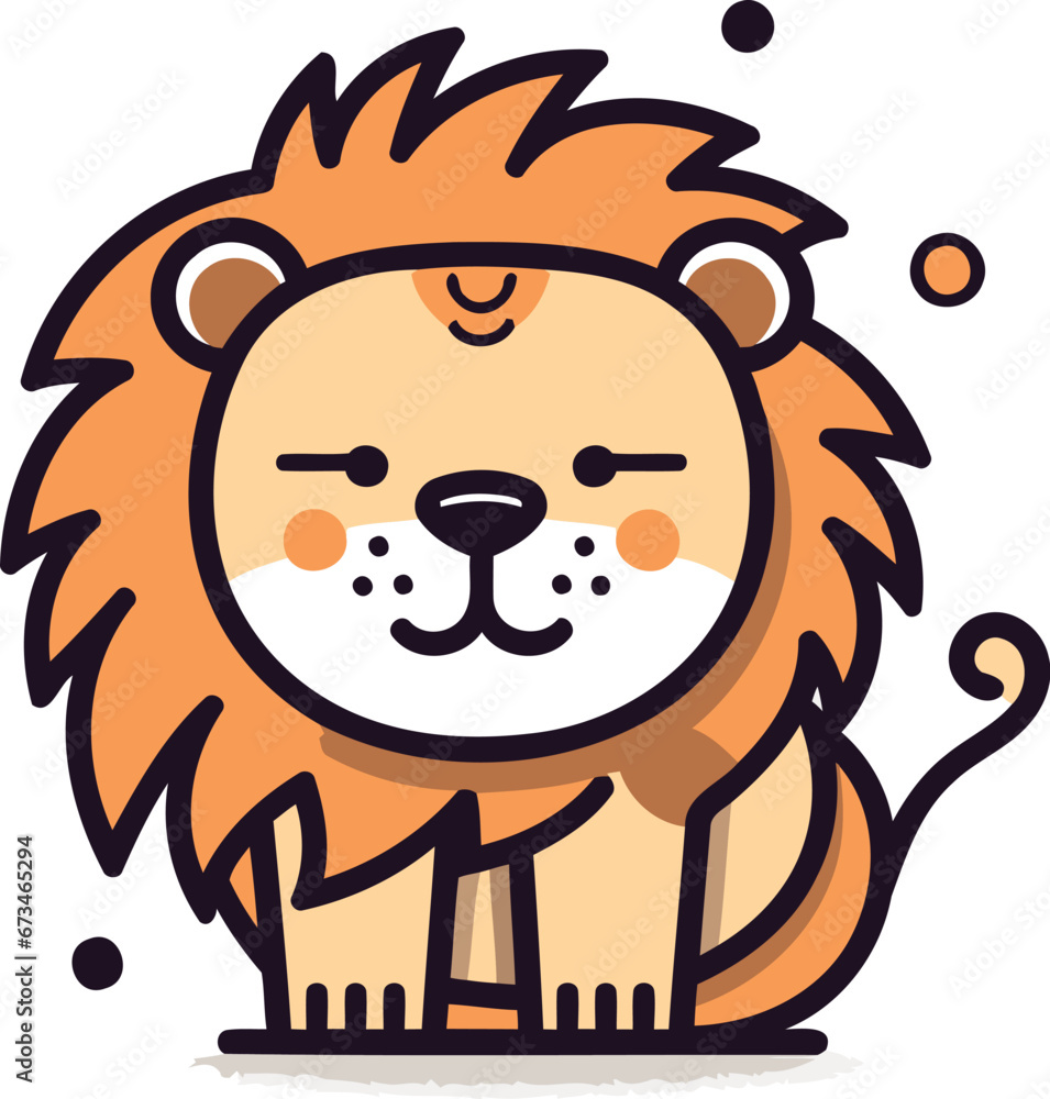 Obraz premium Cute cartoon lion. Vector illustration in flat style. Isolated on white background.