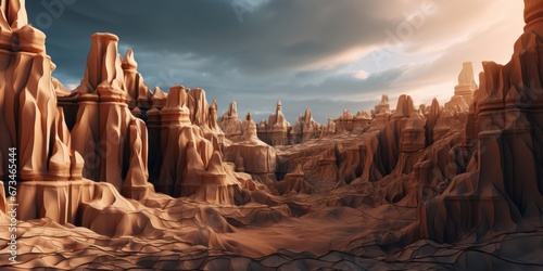 Abstract illustration of a badlands landscape. 