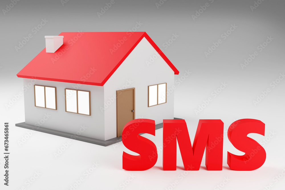 Luxury red inscription sms on grey podium, soft light, smooth background, 3d rendering Luxury red inscription sms on grey podium, soft light, smooth background, 3d rendering