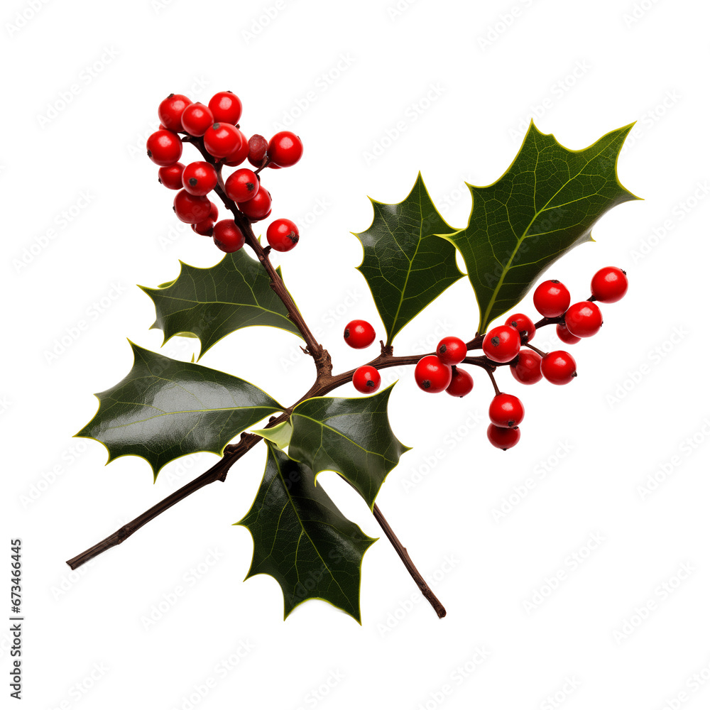 Christmas Sprig of Holly with Red Berries on transparent png. Ai generative. Christmas Sprig of Holly with Red Berries on transparent png. Ai generative.
