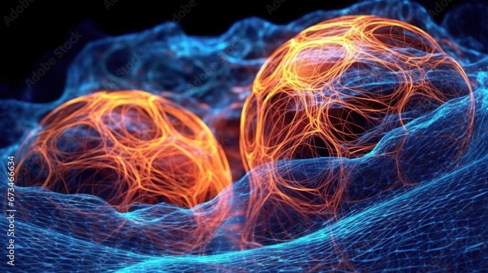Technical composition of two luminous spheres on the background of a blue dynamic grid. Abstract science or technology digital backdrop with glowing particles and lines. Illustration for varied design Technical composition of two luminous spheres on the background of a blue dynamic grid. Abstract science or technology digital backdrop with glowing particles and lines. Illustration for varied design