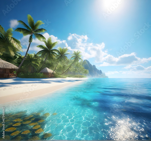 Tropical Paradise Tranquility  Exotic Beach Escape. generative AI