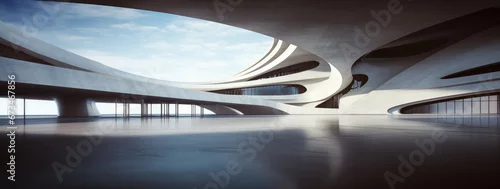 Panel kuchenny z motywem Empty abstract architecture building in minimal concrete design with open space floor courtyard white podium and curved walls museum plaza as wide display showroom mockup environment background