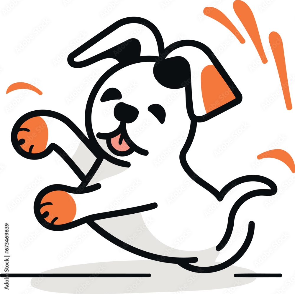Obraz premium Cartoon illustration of a cute dog running and jumping for joy.