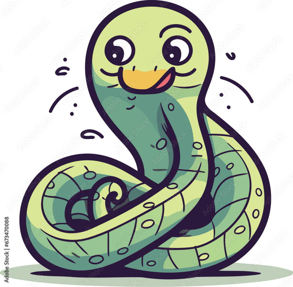 Fototapeta premium Cute Green Snake Cartoon Mascot Character Vector Illustration.