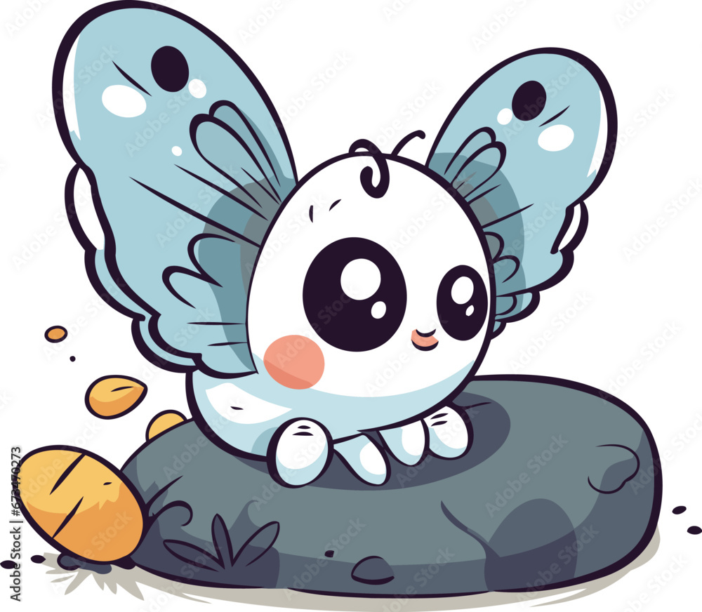 Cute little butterfly sitting on the stone. Cartoon vector illustration. Cute little butterfly sitting on the stone. Cartoon vector illustration.