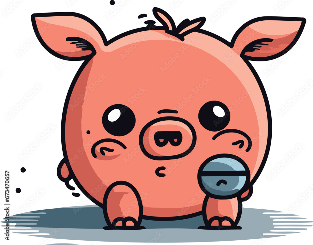 Fototapeta premium Piggy vector illustration. Cute piggy with a microphone.