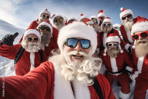 Fotografia, Obraz Group of Santa Clauses taking selfie. Ai generative art