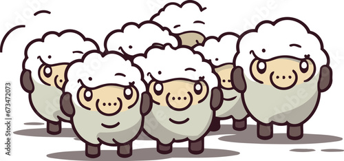 Cartoon sheeps. Vector illustration of a group of sheeps.