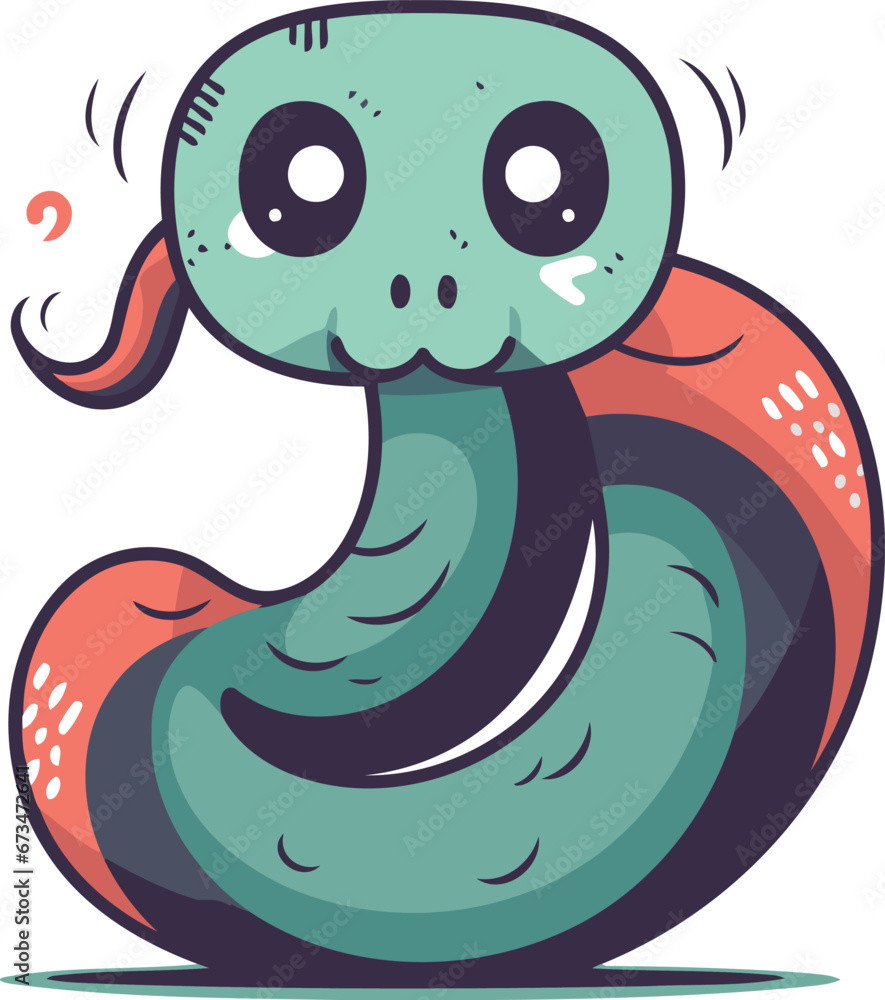 Fototapeta premium Cute cartoon snake. Vector illustration. Isolated on white background.