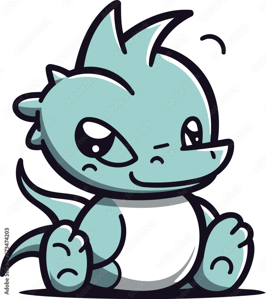 Obraz premium Cute Cartoon Dinosaur Vector Illustration. Kawaii Dinosaur Character.