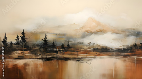 Rustic Wilderness Vision, Tree, Lake, abstract landscape art, generative ai