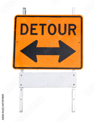 Isolated orange detour sign with double arrow
 photo