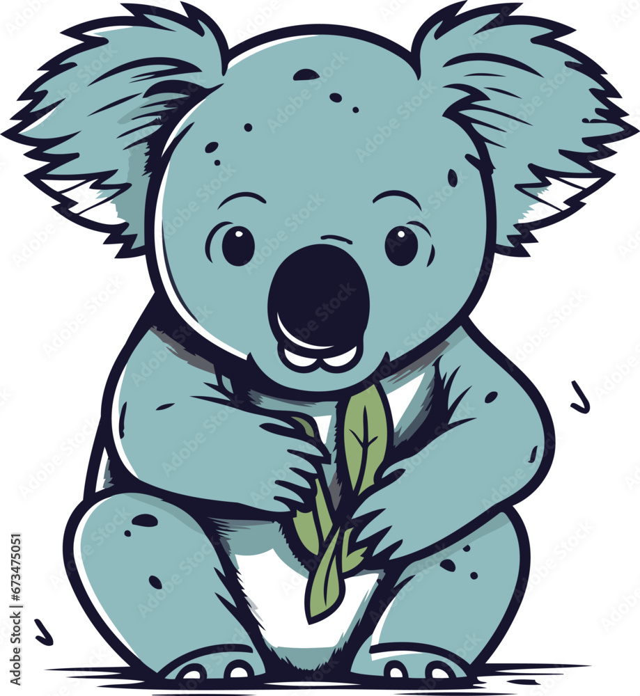 Cute cartoon koala with a green leaf. Vector illustration. Cute cartoon koala with a green leaf. Vector illustration.