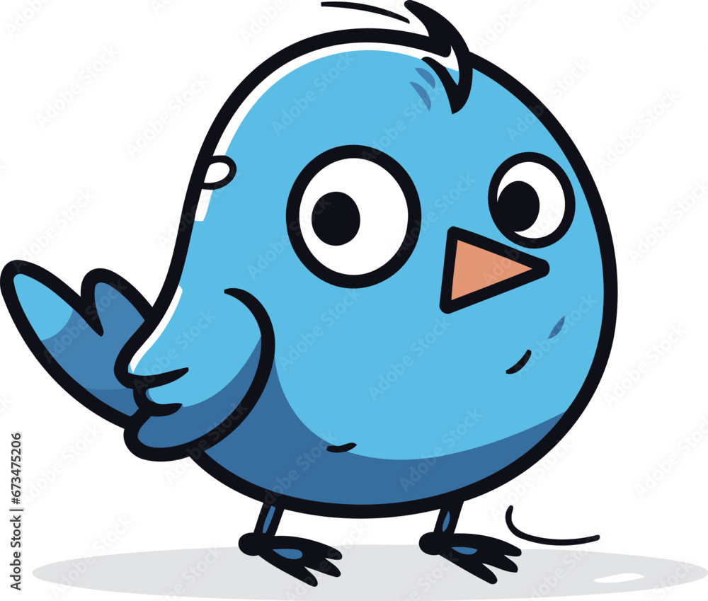 Obraz premium Blue Bird Cartoon Character Vector Illustration. Cute Bird Cartoon Character