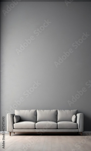 Contemporary Minimalist Empty Interior With A Gray Blank Wall And Sofa. © Pixel Matrix