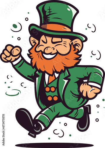 Leprechaun running in a hurry. Vector illustration.
