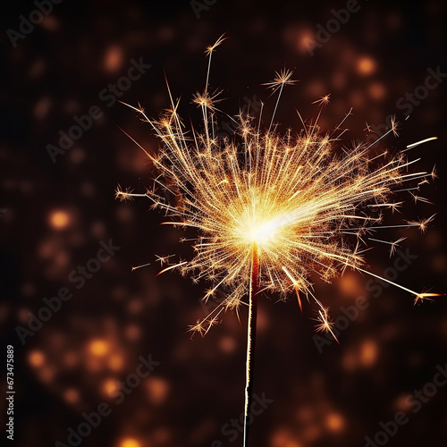 Burning sparkler on dark background with bokeh effect