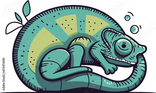 Cartoon chameleon on a white background. Vector illustration. photo