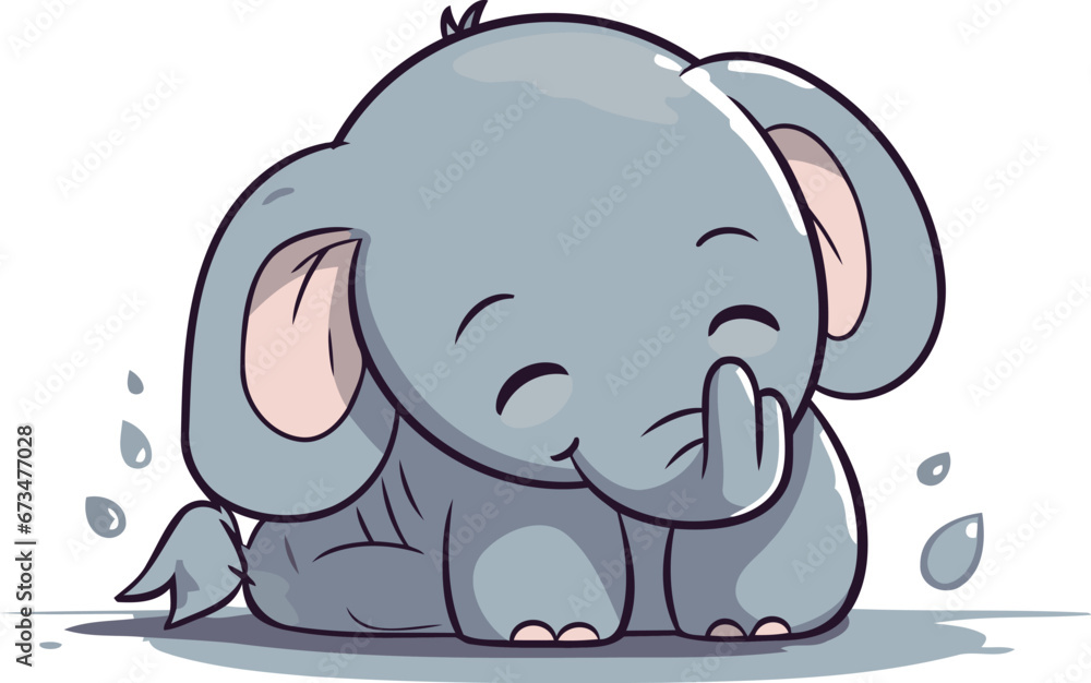 Fototapeta premium Cute little elephant cartoon vector illustration isolated on a white background.