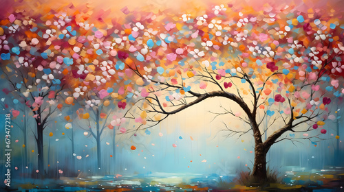 Colorful Leaves of Tree, Vivid Blossom Whispers, abstract landscape art, generative ai