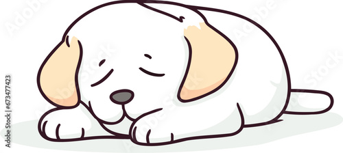 Cute cartoon dog sleeping on white background. Vector clip art.