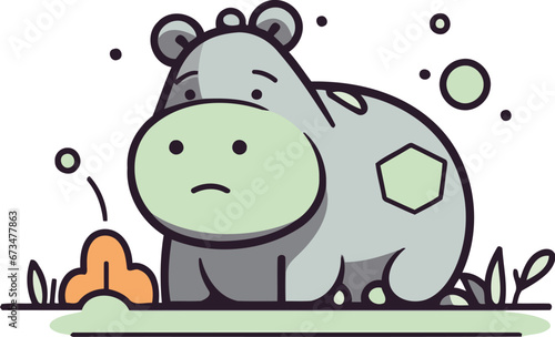 Cute hippo. Vector illustration in doodle style.