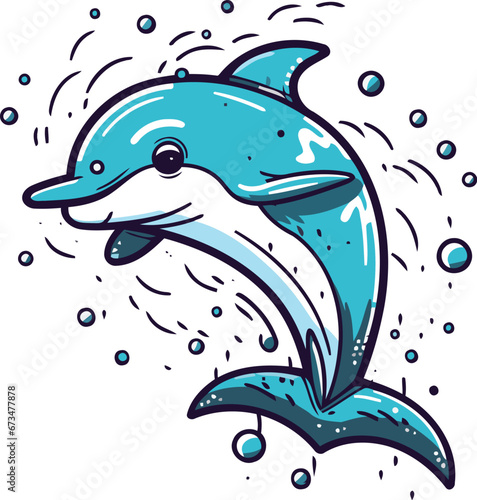 Cartoon dolphin. Vector illustration of a dolphin in the sea.