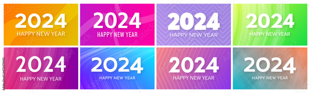 2024 Happy New Year on colorful backgrounds 2024 Happy New Year on colorful backgrounds