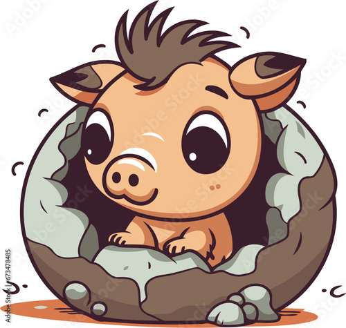 Cute little pig peeking out of a hole. Vector illustration.