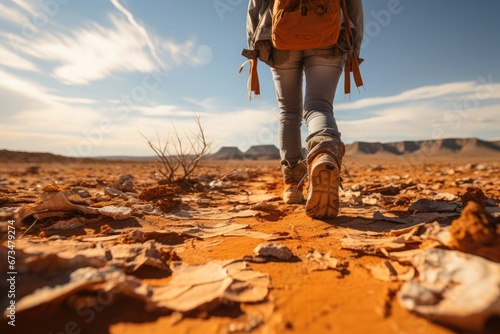 hiker walking along a path in the middle of the desert