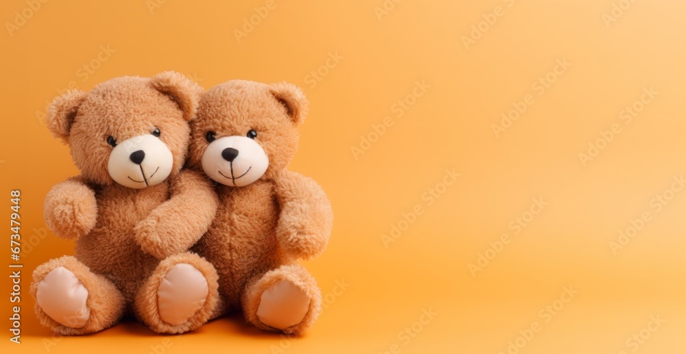 Two cute bears hugging each other. Copy free space Two cute bears hugging each other. Copy free space