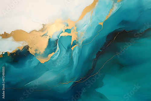 Blue Turquoise Ocean, Oceanic Dream in Teal, abstract landscape art, generative ai photo