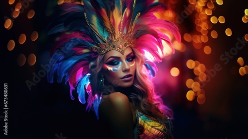 Beautiful woman dancer performing at Carnival at night