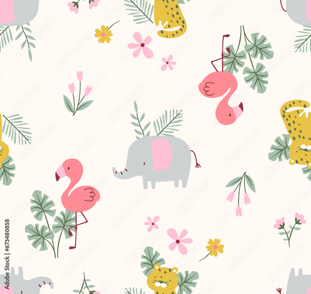 cute elephant vector, cute cheetah vector, cute flamingo vector, jungle pattern cute elephant vector, cute cheetah vector, cute flamingo vector, jungle pattern