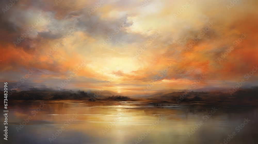 Sunset Horizon Whispers, abstract landscape art, generative ai