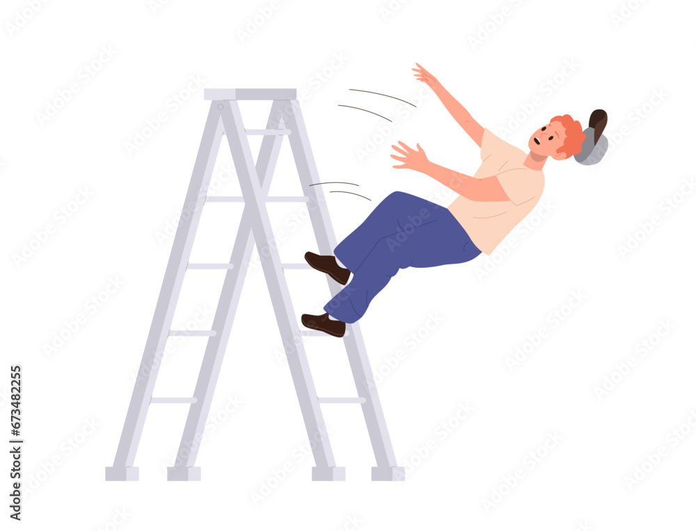 Isolated repairman, electrician or technician worker cartoon character falling down from ladder